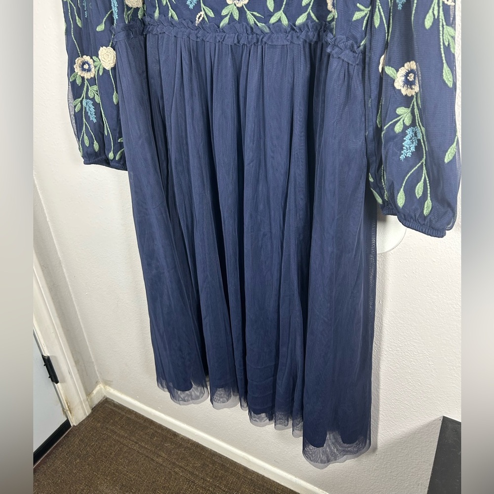 JessaKae & Leah Ryder Leah Navy Floral Embroidered Long Sleeve A-Line Dress 2X - Picture 5 of 9